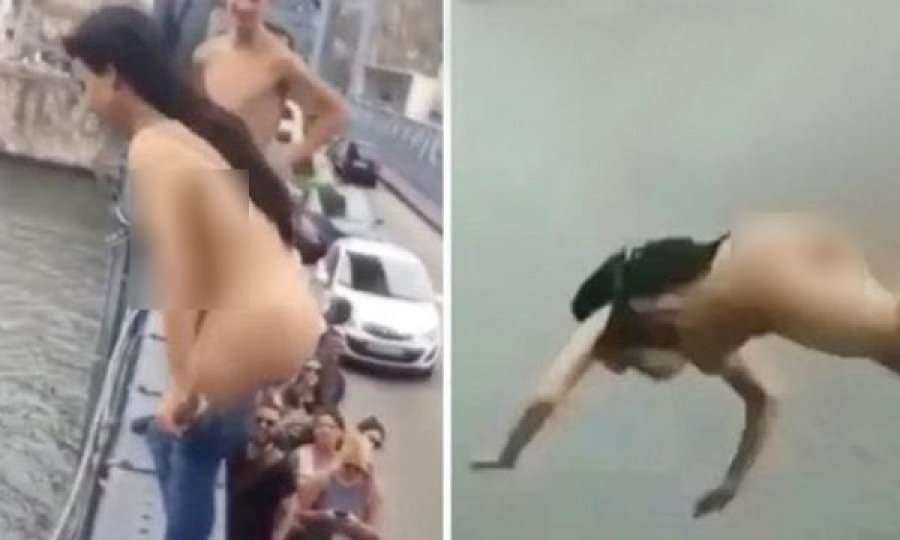 Turistja heq të gjitha rrobat dhe hidhet nga ura në lumë