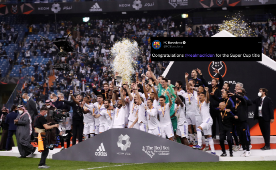 Edhe pse rivalë të përbetuar, Barcelona uron Real Madridin për trofeun e Superkupës së Spanjës