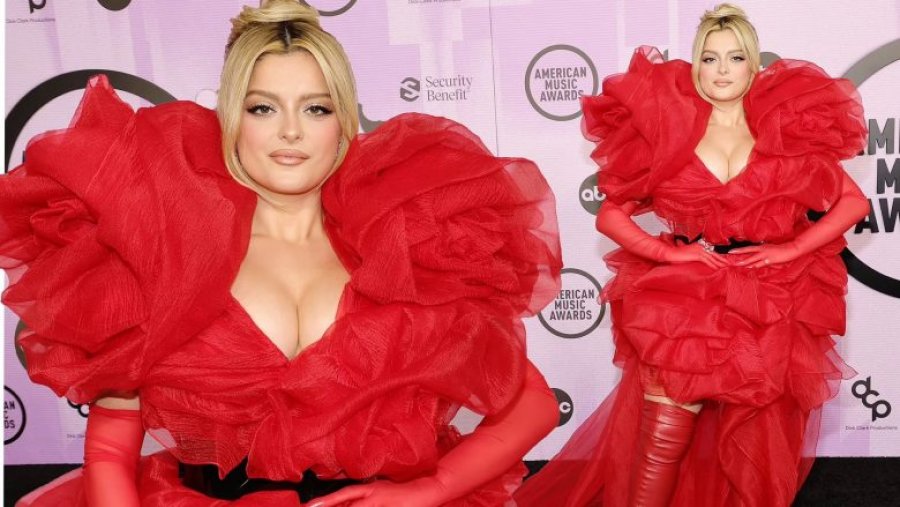 E veshur e tëra në të kuqe, Bebe Rexha shkëlqen në “American Music Awards”