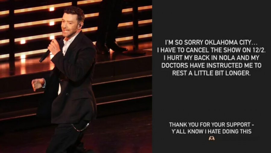 Justin Timberlake anulon koncertin në Oklahoma për shkak të një lëndimi