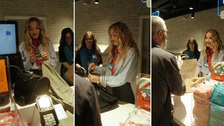 Rita Ora befason klientët e dyqanit “Primark”, duke shërbyer si arkëtare për pak kohë