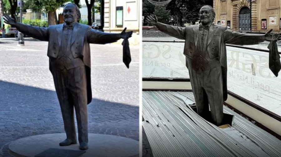 Statuja e Pavarottit në mes të pistës së akullit shkakton zemërim