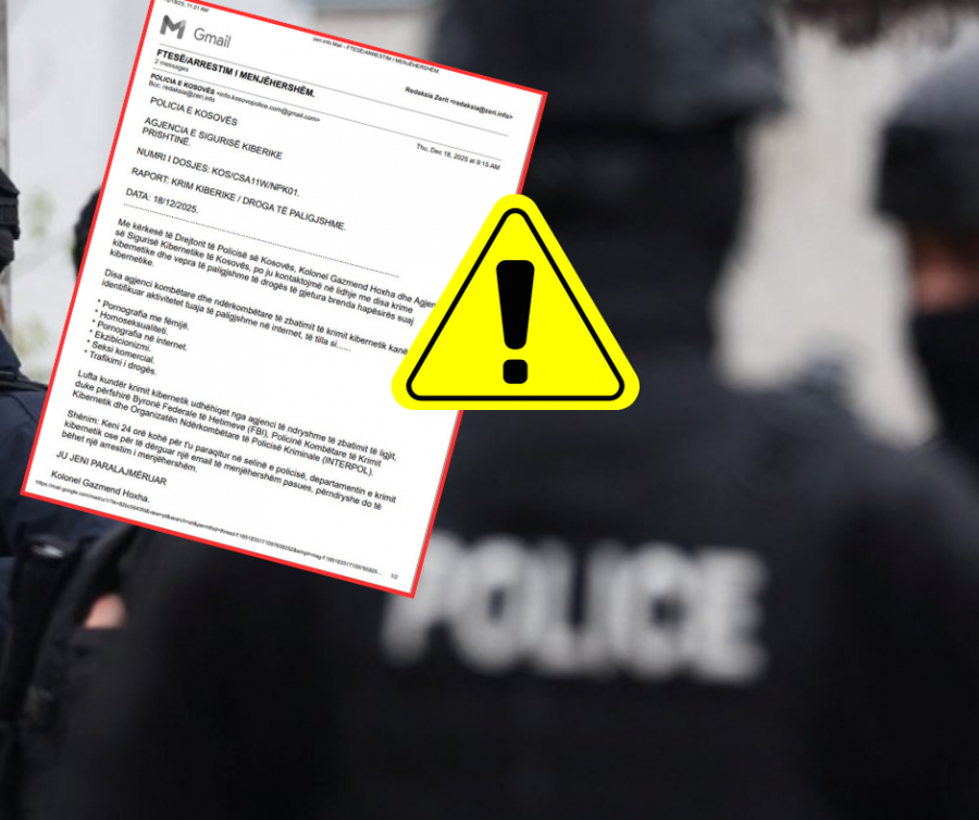 “Ftesë/arrestim i menjëhershëm”, ky është e-maili i rremë që po shqetëson qytetarët në emër të Policisë së Kosovës