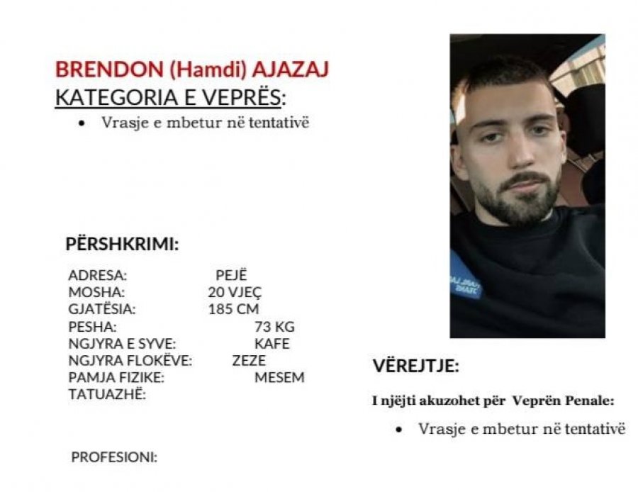 Policia kërkon bashkëpunimin e qytetarëve për lokalizimin e një personi, i kërkuar për tentativë vrasjeje