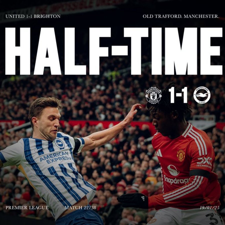 Mbyllet pjesa e parë baras mes Man Utd dhe Brightonit