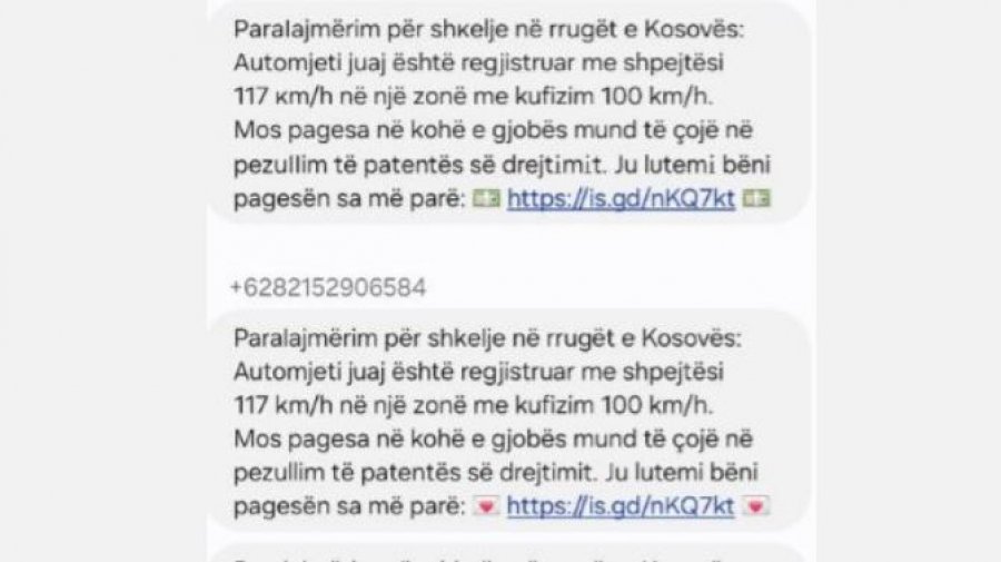 Qytetarët ftohen të kenë kujdes me mesazhet mashtruese për gjobat në trafik