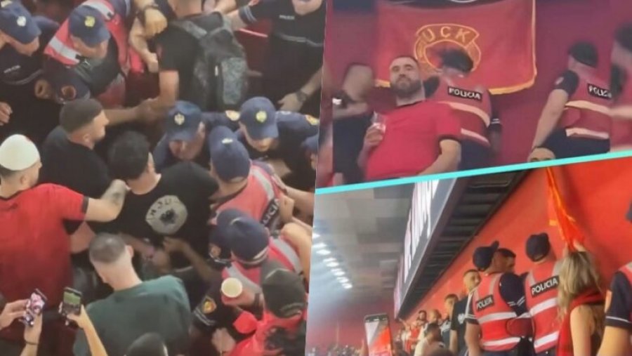Flamuri i UÇK-së i ndaluar në Tiranë, Policia e shtetit e largon atë nga stadiumi, por edhe një tifozë që kishte veshur një fanellë të tillë