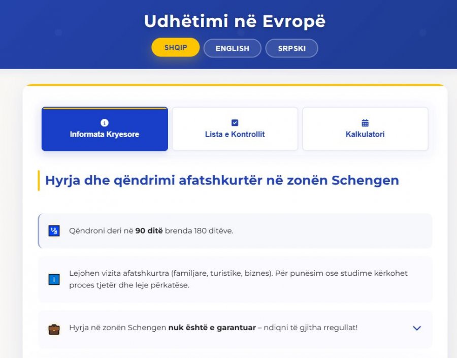 Publikohet faqja “paviza.eu”, që informon qytetarët për rregullat e udhëtimit në BE