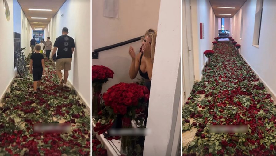 I dashuri i Luana Vjollcës ia mbulon me trëndafila gjithë “lagjen”, banorët detyrohen të ecin mbi lule në korridoret e banesës
