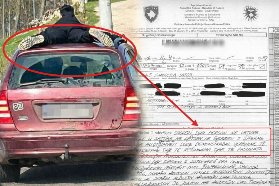 Gjobitet istogasi pasi voziste me një person të shtrirë mbi veturë