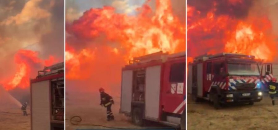 Pamje apokaliptike nga flakët në rrethinën e Tiranës, rrezikohen zjarrfikësit