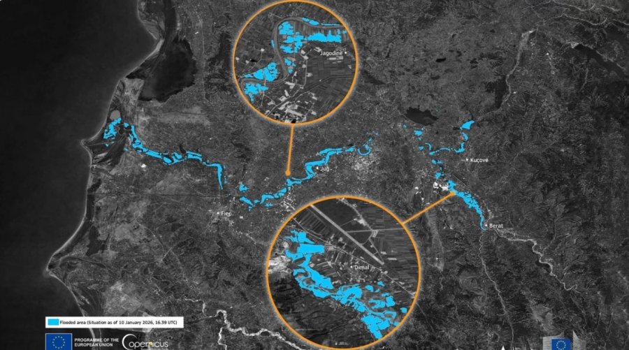 Sateliti i BE-së nxjerr pamjet, zonat që u përmbyten në Shqipëri