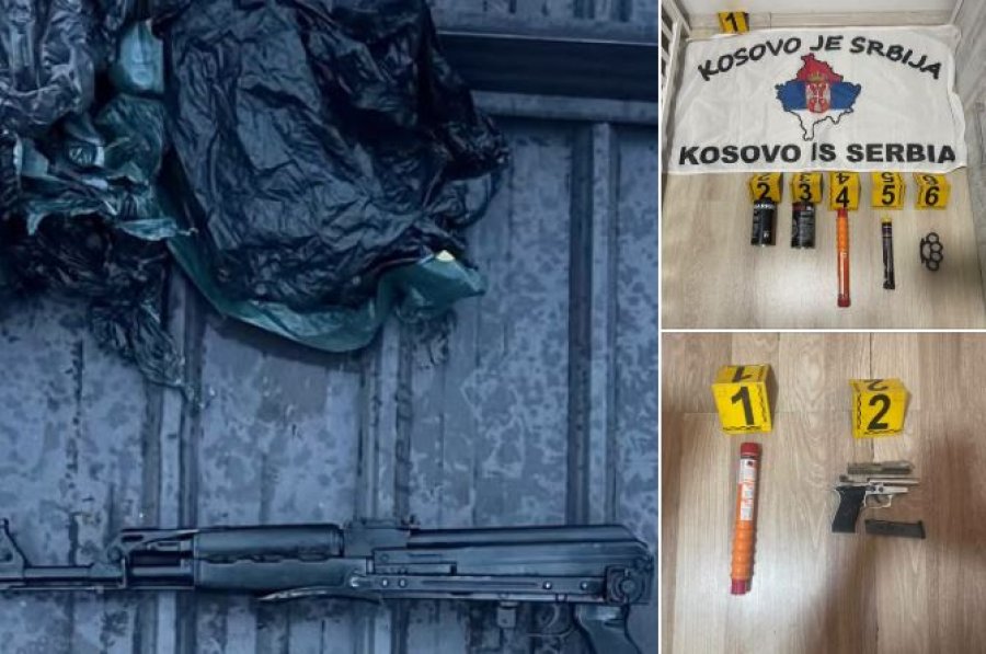 bastisje-ne-leposaviq-e-vushtrri-sekuestrohen-arme-dhe-nje-flamur-me-mbishkrimin-kosova-eshte-serbi