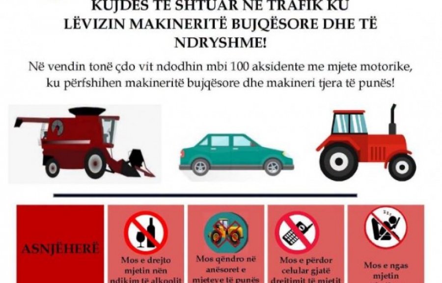 Policia apelon për kujdes në trafik gjatë sezonit të punëve bujqësore