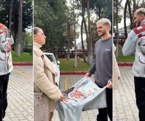 Artistja nga Kosova befason Mauro Icardin - futbollisti mahnitet me talentin shqiptar ndërsa pranon dhuratën e veçantë nga ajo