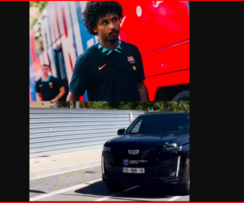 Adeyemi tërheq vëmendjen para ndeshjes së Barcelonës, në stërvitje me veturë me targa 05 të Ferizajt